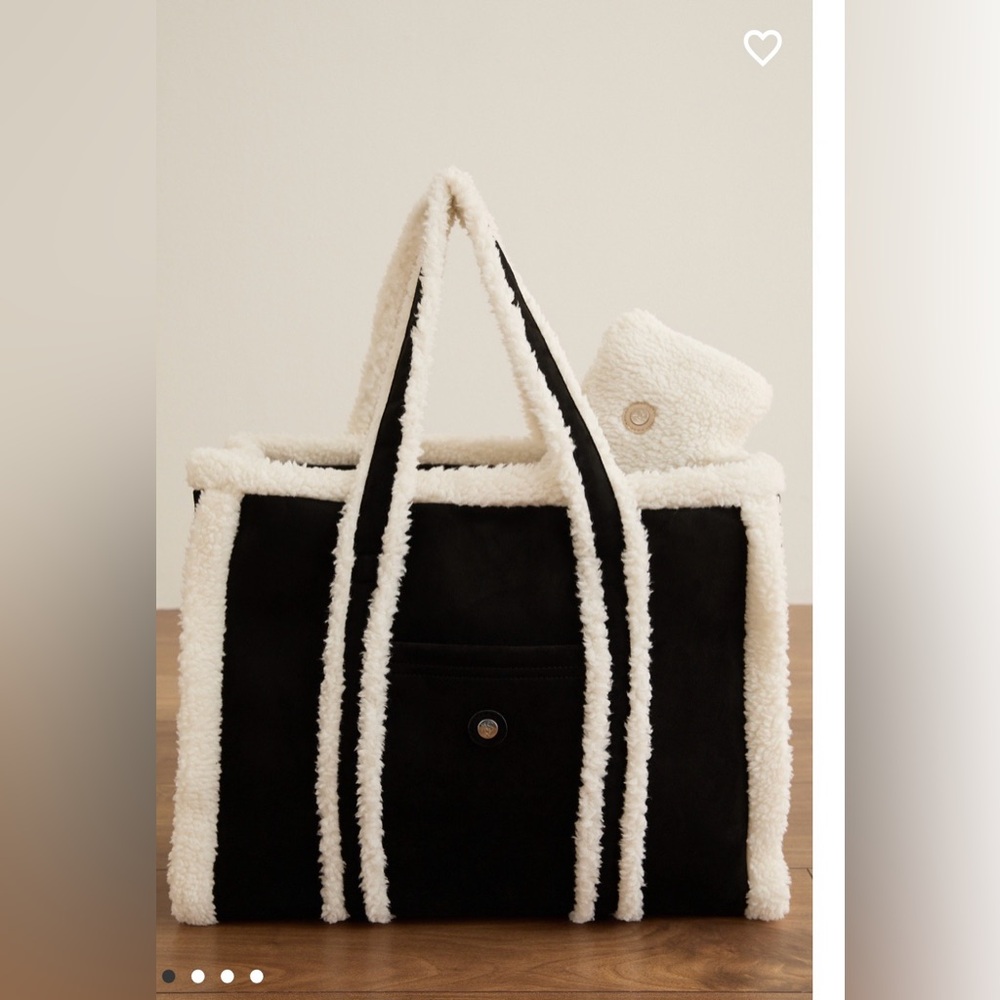 Cozy Black Tote with Cream Faux Shearling Trim - Picture 1 of 4